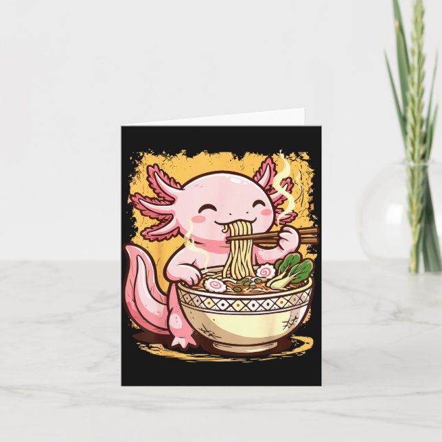 Cartão Axolotl Comendo Macarrão Ramen  (Frente)