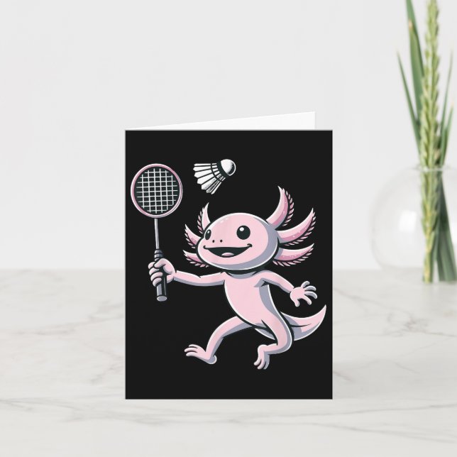 Cartão Axolotl Jogando Badminton Player Shuttle Esporte (Frente)