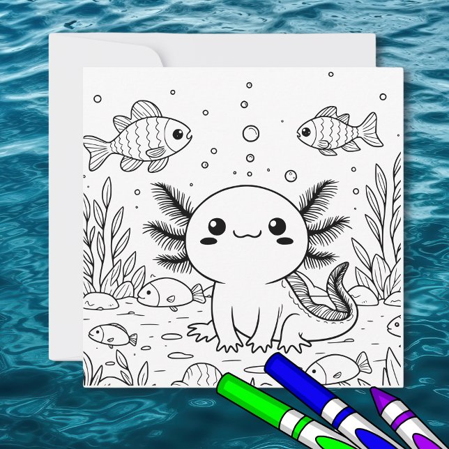Cartão Axolotl | Página de Coloração da Criança (Criador carregado)