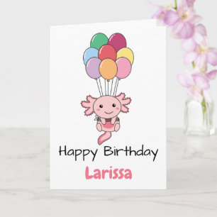 Cartão Axolotl Voa Com Balões Coloridos Aniversário