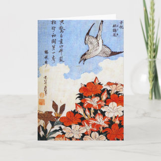 Cartão Azáleas e pardal, Katsushika Hokusai
