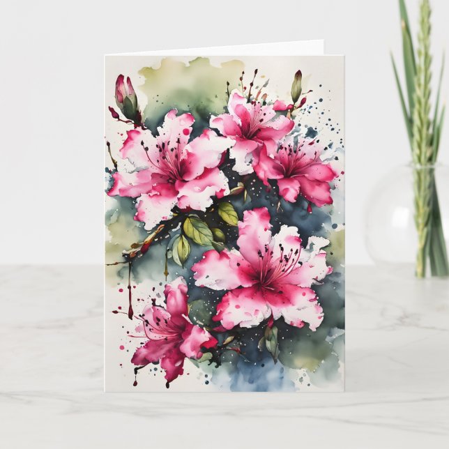 Cartão Azaléia - Flores aquarela (Frente)