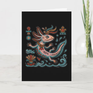 Cartão Azteca Axolote Xolotl pedra erodida arte tribal bo