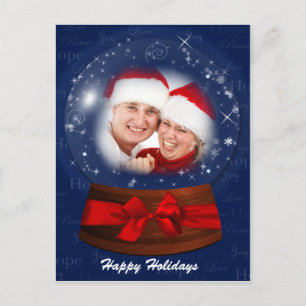 cartão azuis da foto do globo da neve dos feriados