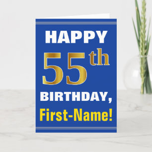 Cartão Azul, Azul, Faux Dourado 55.º Aniversário com Cart