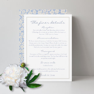 Cartão azul azul Floral Detalhado de Casamento