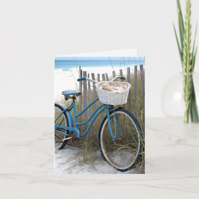 Cartão Azul Bicicleta com Conchas (Frente)