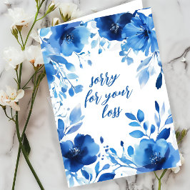 Cartão Azul Blooms Watercolor SORRY PARA PERDA PERSONALIZ
