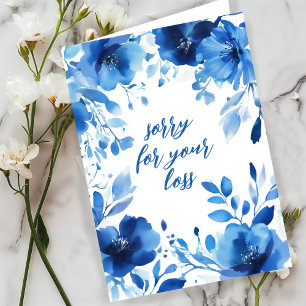 Cartão Azul Blooms Watercolor SORRY PARA PERDA PERSONALIZ