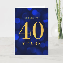 Cartão Azul Bokeh Dourado Saúde aos 40 anos de aniversári