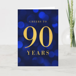 Cartão Azul Bokeh Dourado Saúde aos 90 anos de aniversári