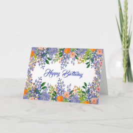 Cartão Azul bonito Cor Floral Azul Azul Aniversário