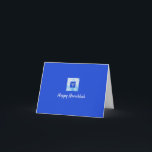 Cartão Azul bonito Menorah Hanukkah<br><div class="desc">Lindo gráfico menorah com "HAPPY HANUKKAH" em letra de script. Personalize com seu nome.</div>