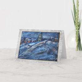 Cartão azul da arte da cidade da neve