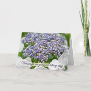 Cartão azul das bênçãos do casamento do Hydrangea