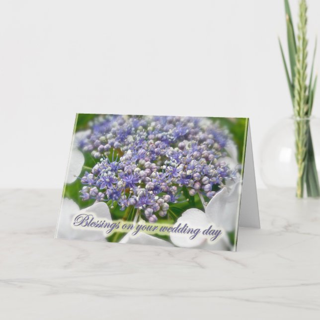 Cartão azul das bênçãos do casamento do Hydrangea (Frente)