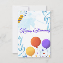 Cartão Azul de Aniversário Cinto com Ballons