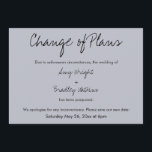 Cartão Azul de Casamento Adiado "Mudança de Planos<br><div class="desc">Aqui está um simples cartão para notificar seus convidados se for necessário mudar sua data de casamento. Use os campos modelo para adicionar seus detalhes pessoais e tornar este design único e moderno seu próprio. Todas as cores e fontes podem ser alteradas conforme você vê o ajustado. Por favor, responda...</div>