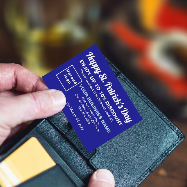 Cartão Azul de Desconto Saint Patrick (Attract more customers this Saint Patrick's Day. Business Saint Patrick blue discount card.)
