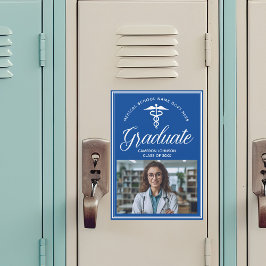 Cartão Azul de Graduação de Fotos para Faculdade d