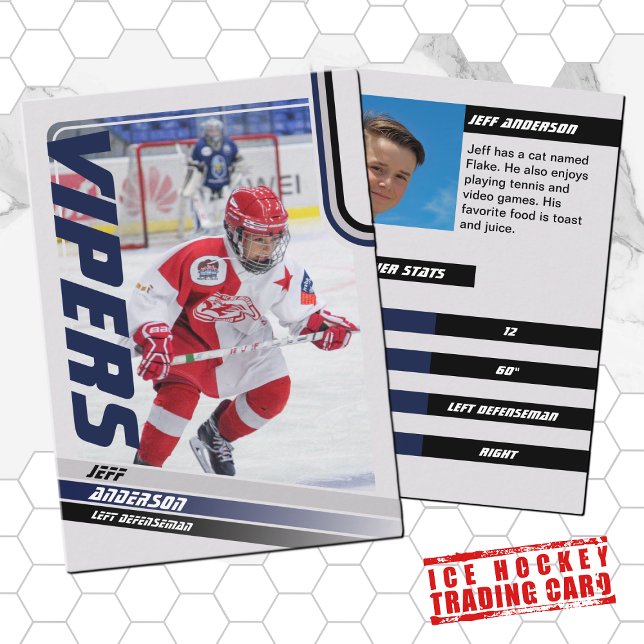 Cartão Azul De Hóquei No Gelo (Unleash your creativity with our blue and black customizable ice hockey trading card )
