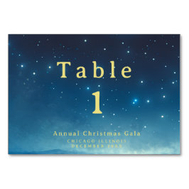 Cartão Azul de Mesa Dourada de Natal