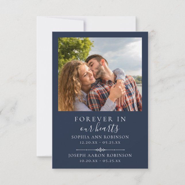 Cartão Azul de Oração Azul Funeral com Fotografia  (Frente)