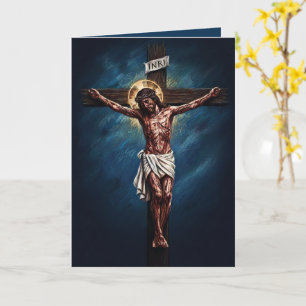 Cartão Azul de Páscoa Jesus Crucificado Abençoado