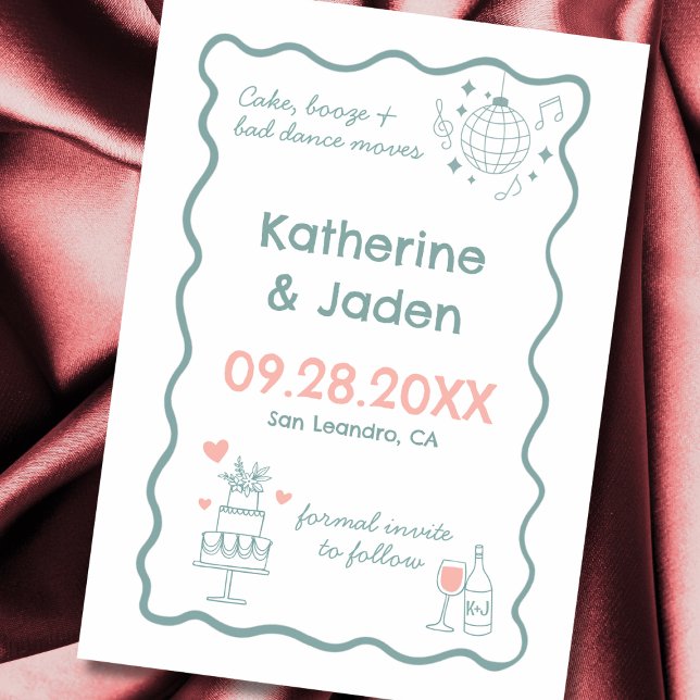 Cartão Azul de Salvar Data de Casamento com Doodle (Whimsical, fun, doodle, wedding save the date card)