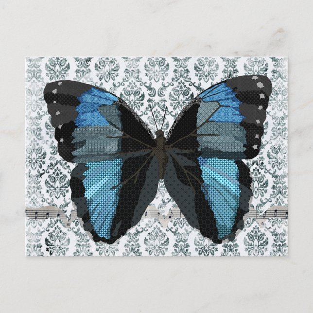 Cartão azul do damasco da borboleta de Boho (Frente)