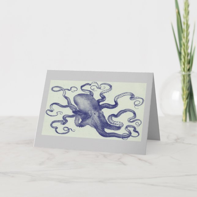 cartão azul do polvo do vintage (Frente)