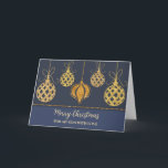Cartão Azul, Dourado Ornament Son Christmas<br><div class="desc">Feliz Natal para um cartão de filho em azul marinho moderno com enfeites de natal de ouro brilhante.</div>