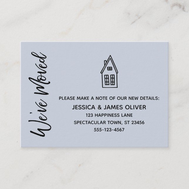 Cartão Azul Dusty, Casa Moderna "Nós Mudamos" (Frente)