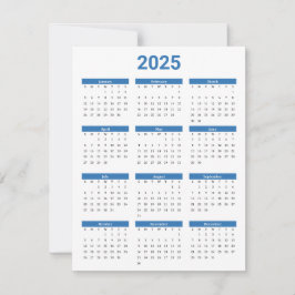 Cartão Azul e Branco 2025 - Calendário geral