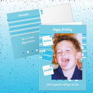 Cartão Azul e branco com foto filho