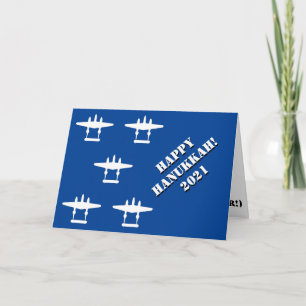 Cartão Azul e Branco Feliz Hanukkah 2021