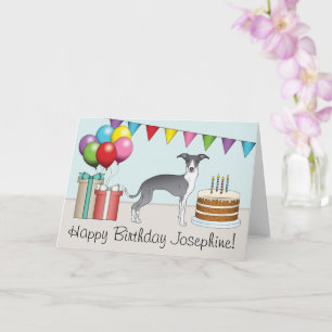 Cartão Azul E Branco Italian Greyhound Aniversário Colori
