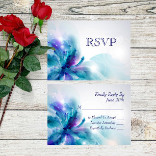Cartão azul e roxo abstrato do design floral RSVP