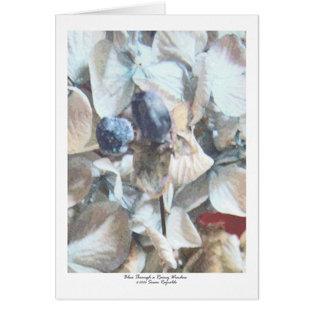 Cartão Azul embora uma janela chuvosa (Frente)