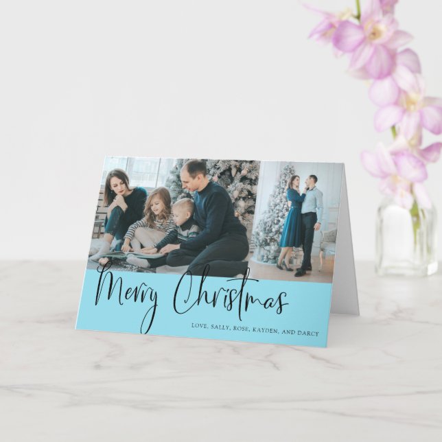 Cartão Azul Feriado de Colagem de Fotos do Script de Nata (Orquídea)