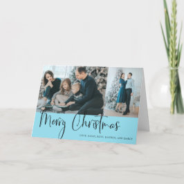 Cartão Azul Feriado de Colagem de Fotos do Script de Nata