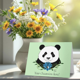 Cartão Azul Flor de Lotus Panda Bear