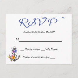 Cartão Azul Floral Azul de Âncora RSVP Marítimo