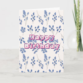 Cartão Azul floral, Feliz Aniversário 
