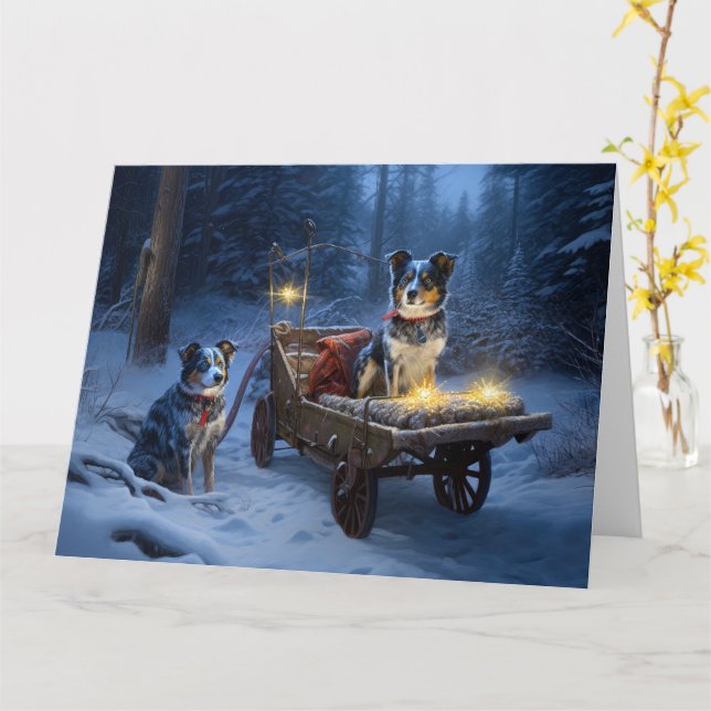 Cartão Azul Heeler Snowy Sleigh Decência de Natal (Flor Amarela)