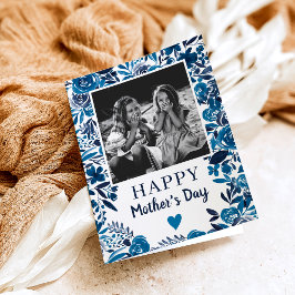 Cartão Azul marinho Foto do poema da aquarela Floral Dia 