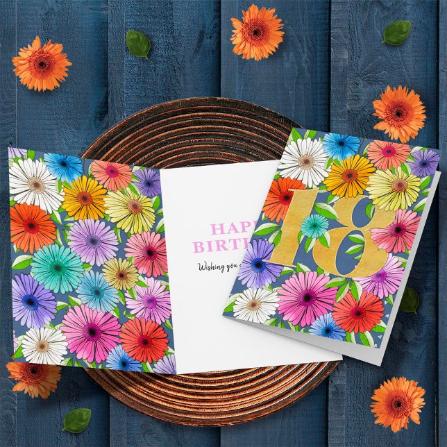 Cartão Azul marinho Personalizado 18º Aniversário Floral (Criador carregado)