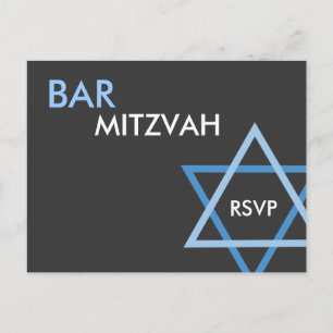 Cartão azul moderno de Mitzvah RSVP do bar