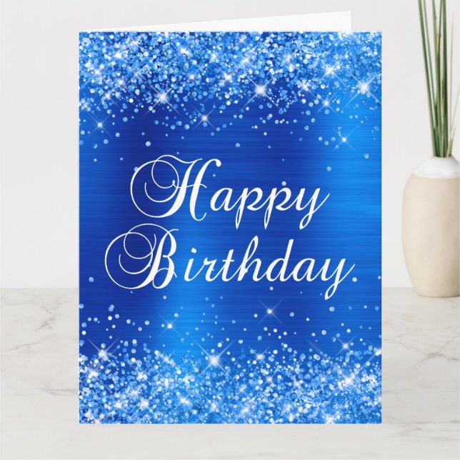 Cartão Azul Real Brilhante Grande Feliz Aniversário (Frente)