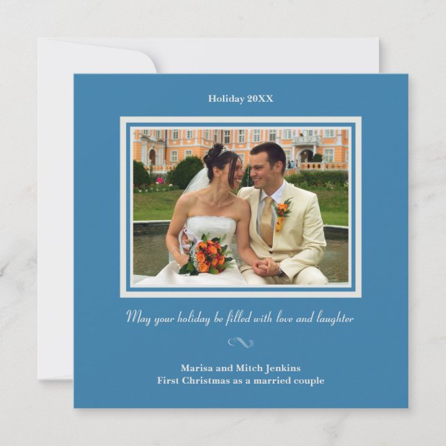 Cartão azul real de saudação de fotos de feriado d (Frente)